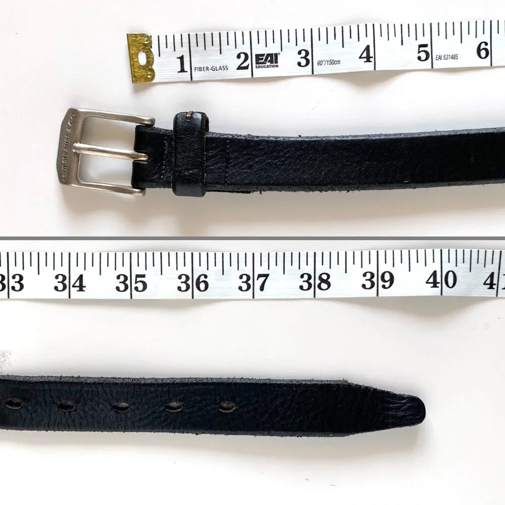 Levi’s Strauss & Co Youth Black Genuine Leather Belt XL Silver Buckle Made in US